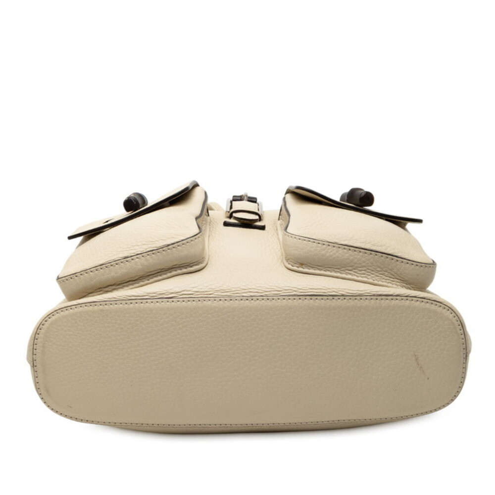 GUCCI White Leather Bamboo Backpack - Picture 3 of 7